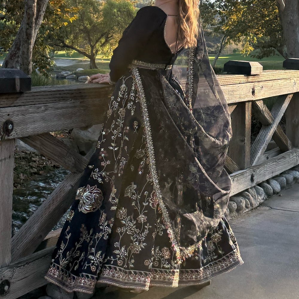 Navy Blue Embroidered Lehenga- custom long sleeves and padding - Indian dress - Picture 6 of 15